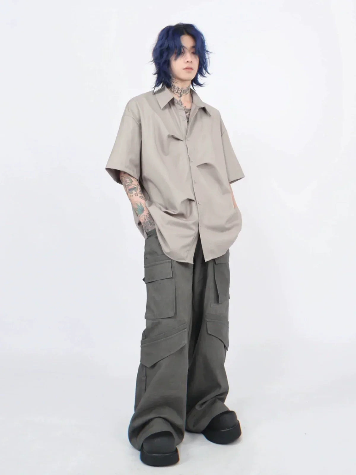 Pleats Oversized Short Sleeve Shirt