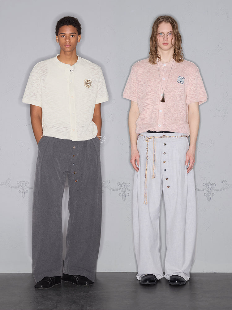 Snowflake Texture Embroidery Oversized Short Sleeve Shirt
