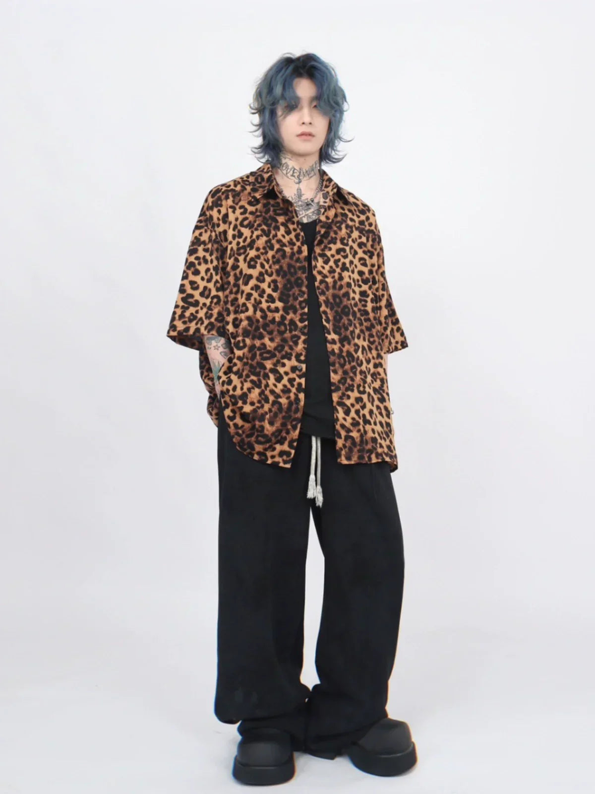 Leopard Print Oversized Short Sleeve Shirt