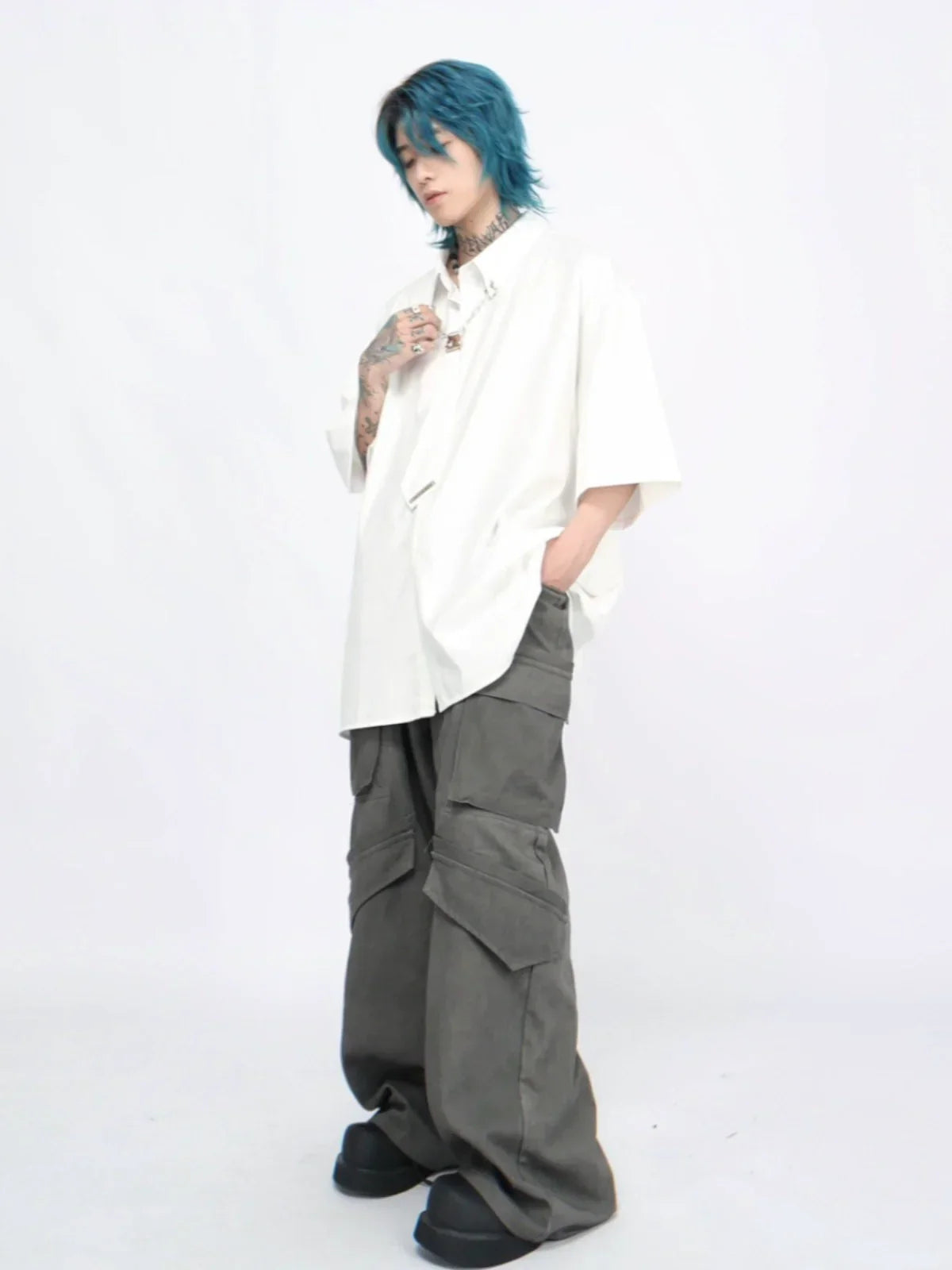 Tie Accessories Design Oversized Short Sleeve Shirt