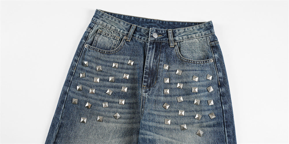 Studded Wide-Leg Denim Jeans