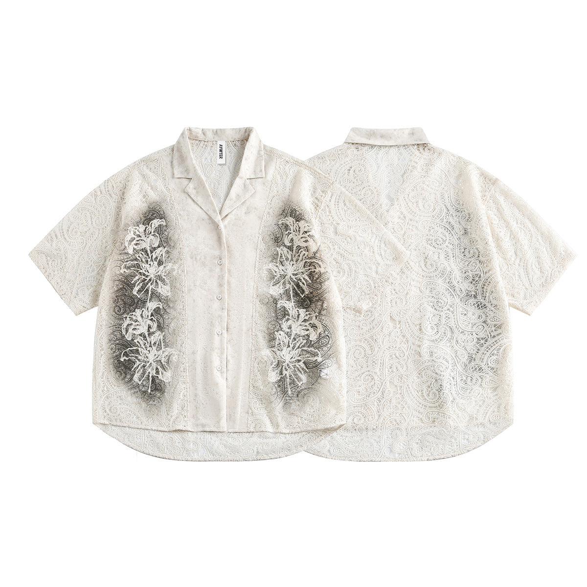 Graffiti Lace Cutout Short Sleeve Shirt
