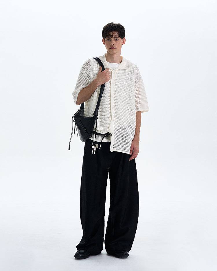 Hollow-Out Knit Short-Sleeved Shirt