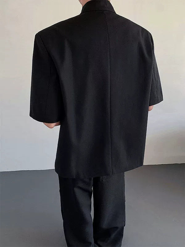 Mandarin Collar Design Short Sleeve Shirt
