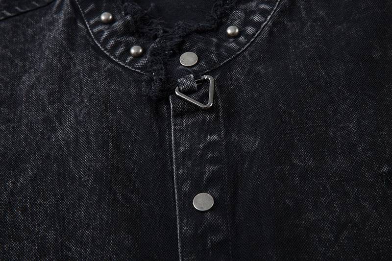 Distressed Short-Sleeved Denim Shirt