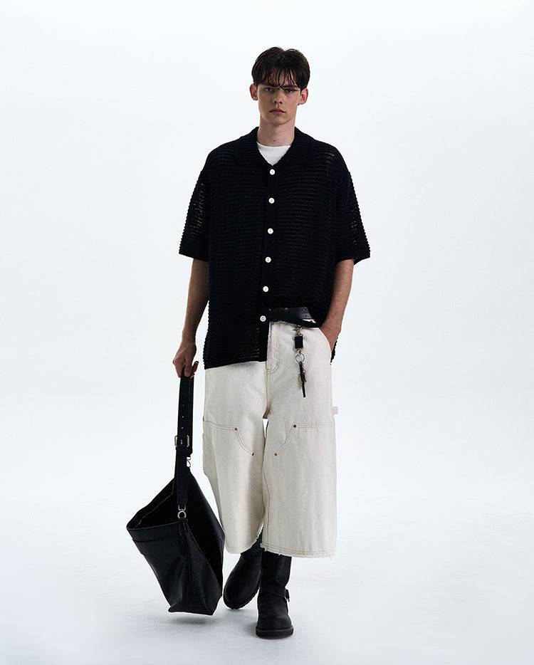 Hollow-Out Knit Short-Sleeved Shirt