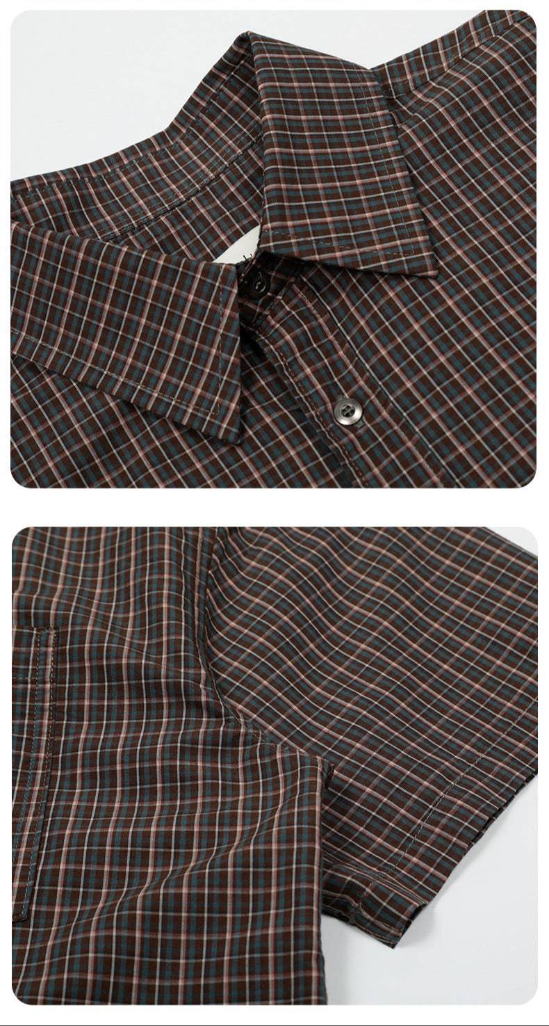 Brown Plaid Short Sleeve Shirt
