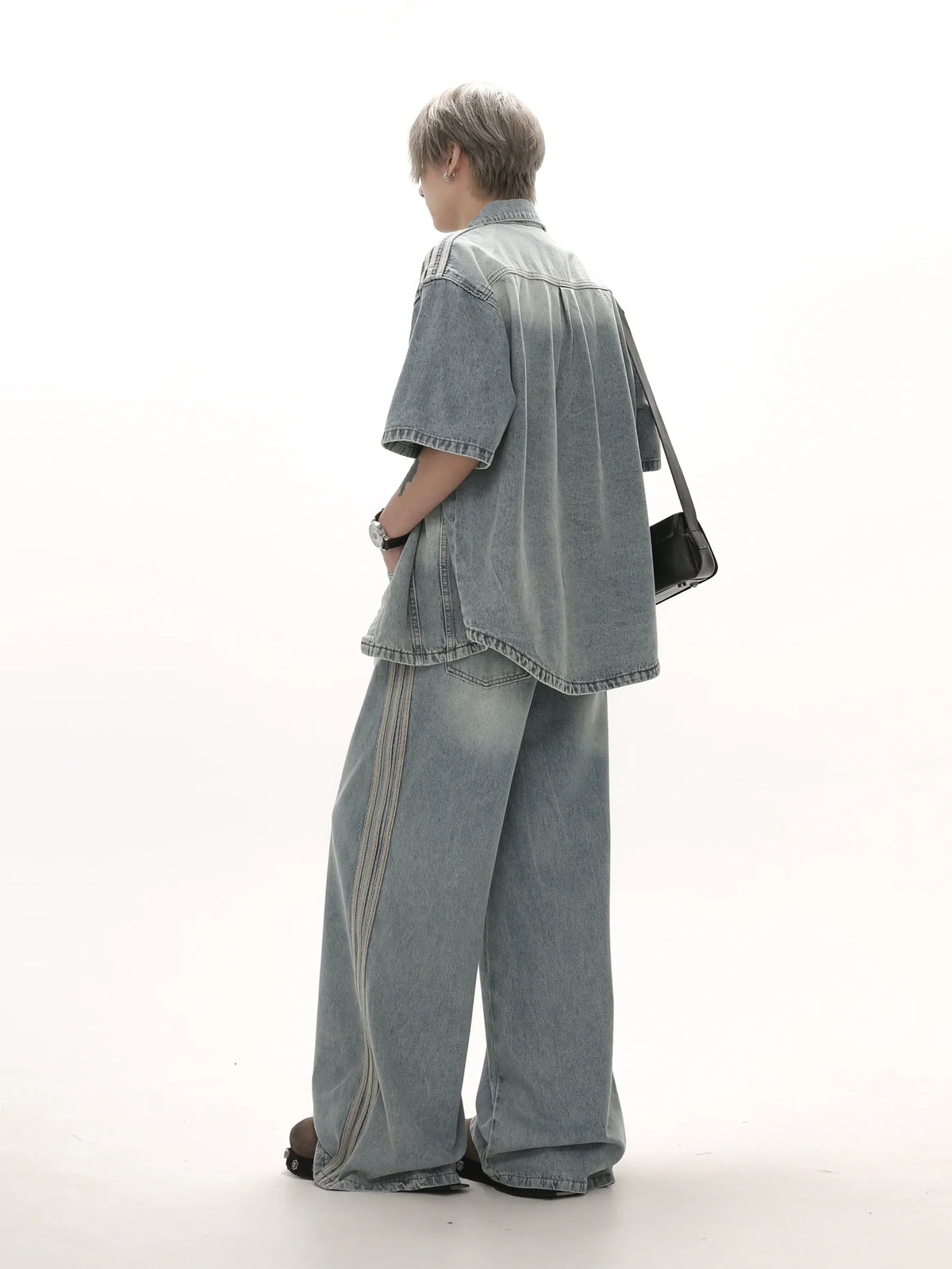 Wash Oversized Short Sleeve Denim Shirt