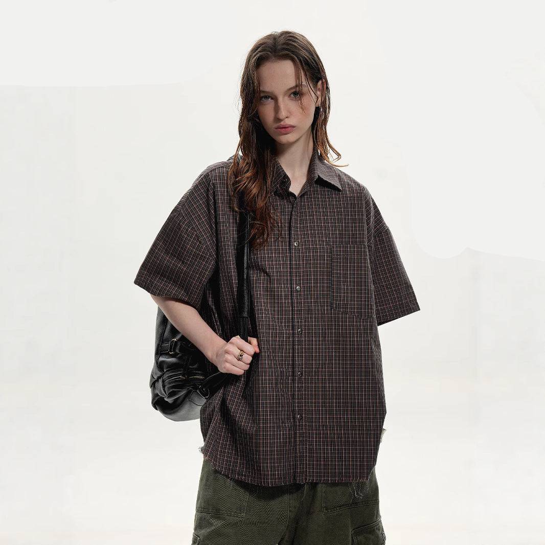 Brown Plaid Short Sleeve Shirt