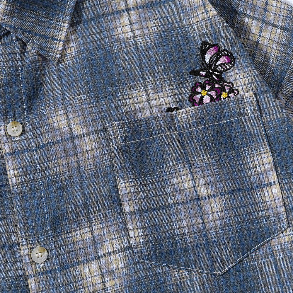 Loose Plaid Embroidered Butterfly Shirt