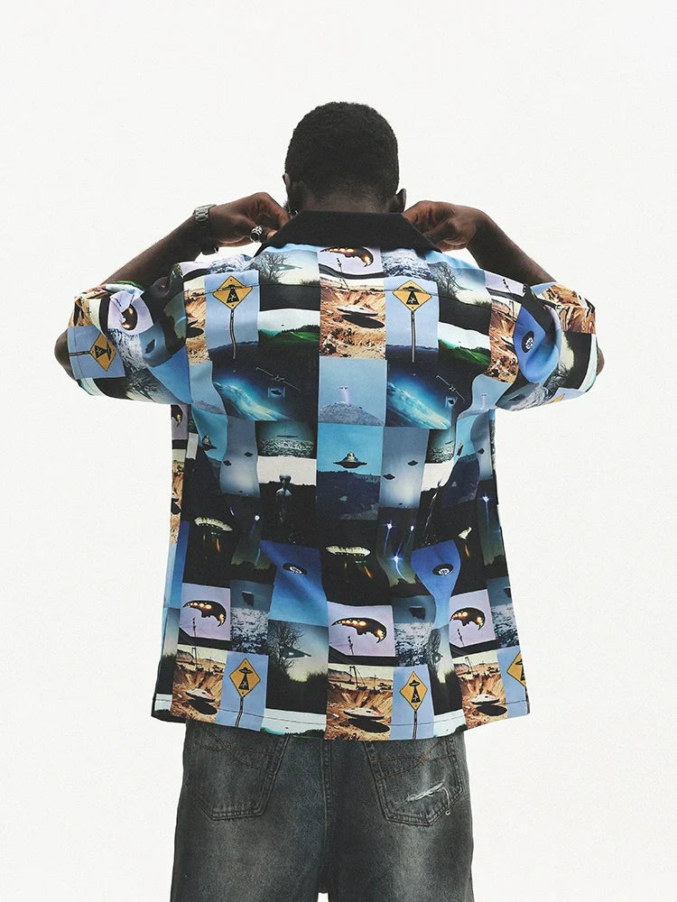 Mix Graphic Print Oversized Short Sleeve Shirt