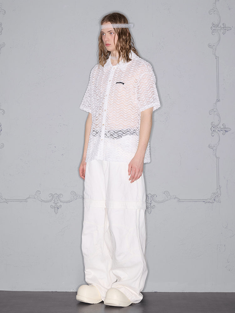 Wave Pattern Lightweight Oversized Short Sleeve Shirt