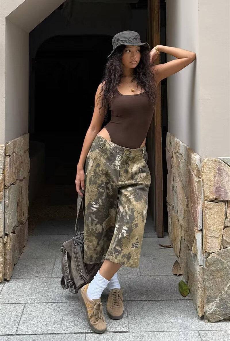 Camouflage Distressed Trendy Jorts