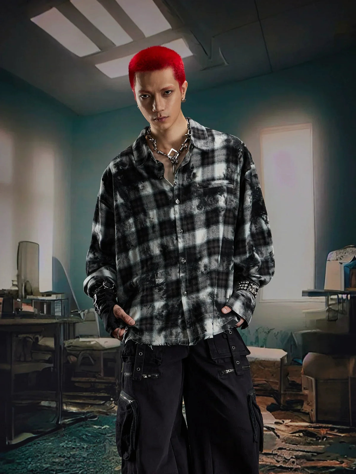 Oversized Plaid Long Sleeve Shirt