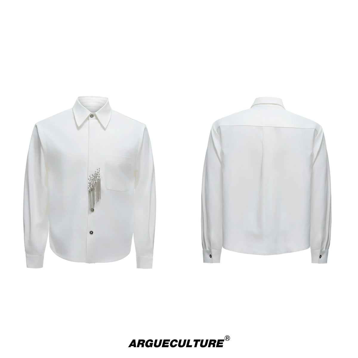 Plain Color Long Sleeve Shirt & Tie
