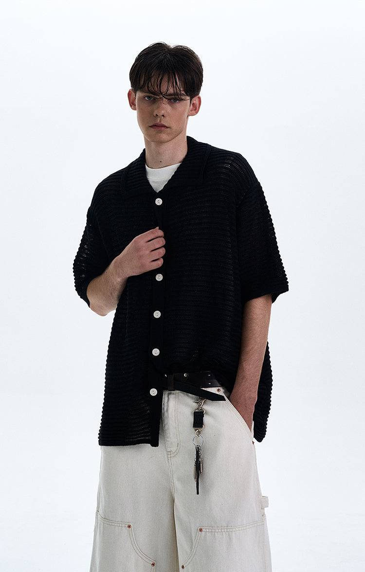 Hollow-Out Knit Short-Sleeved Shirt