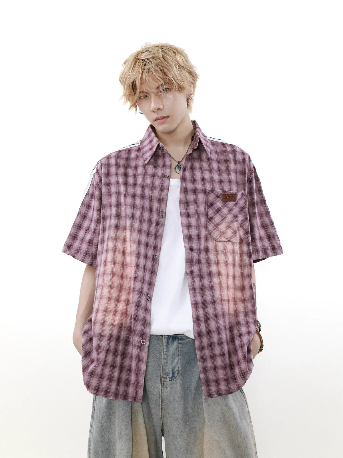 Three Bar Plaid Short Sleeve Shirt
