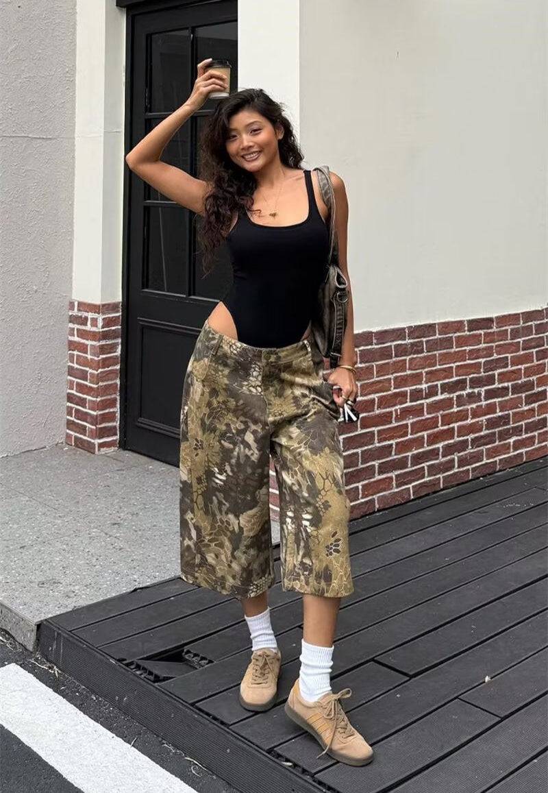Camouflage Distressed Trendy Jorts