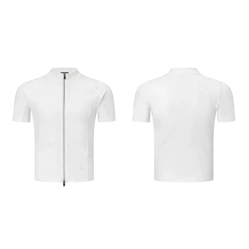 Plain Zip-Up Short Sleeve Shirt
