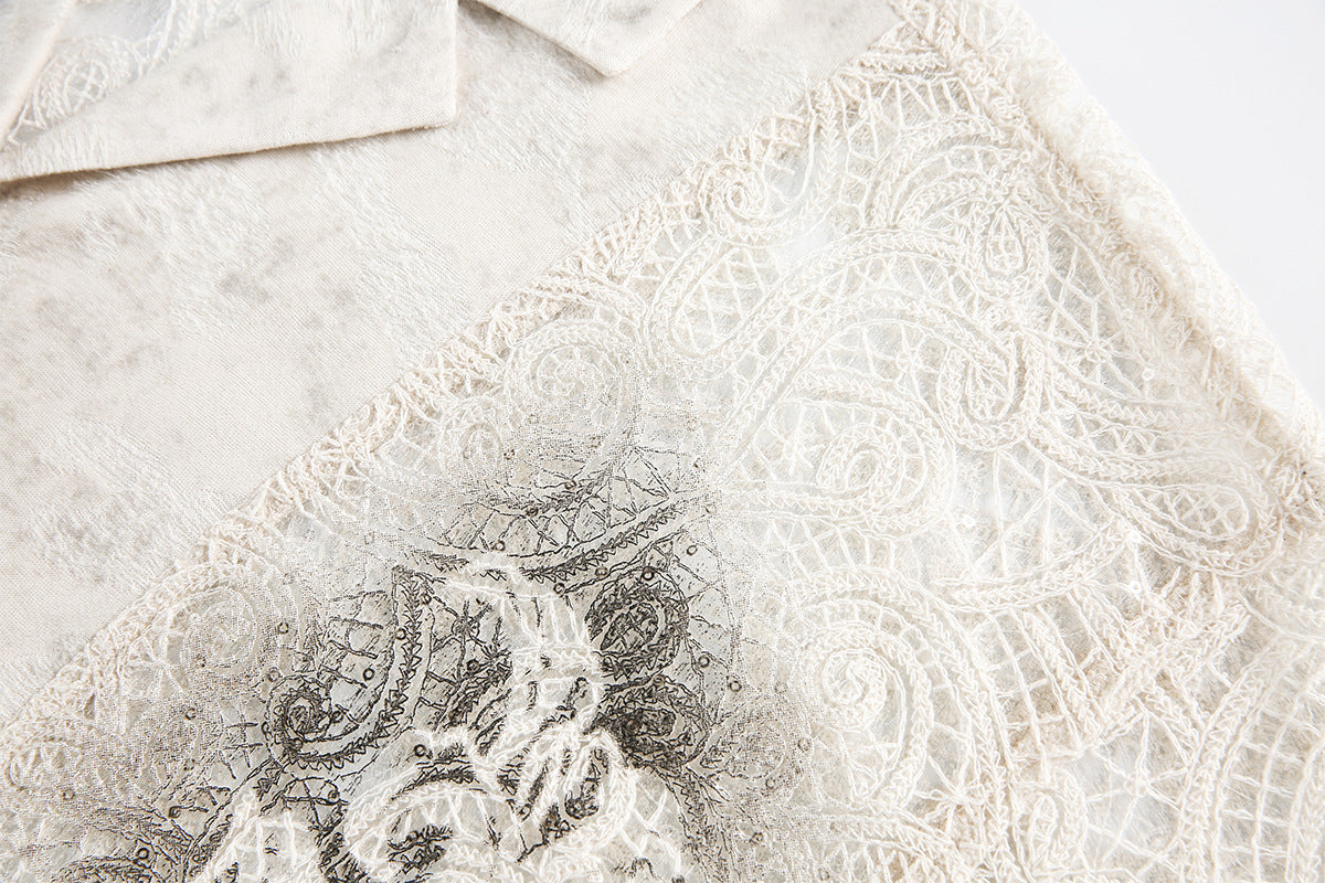 Graffiti Lace Cutout Short Sleeve Shirt