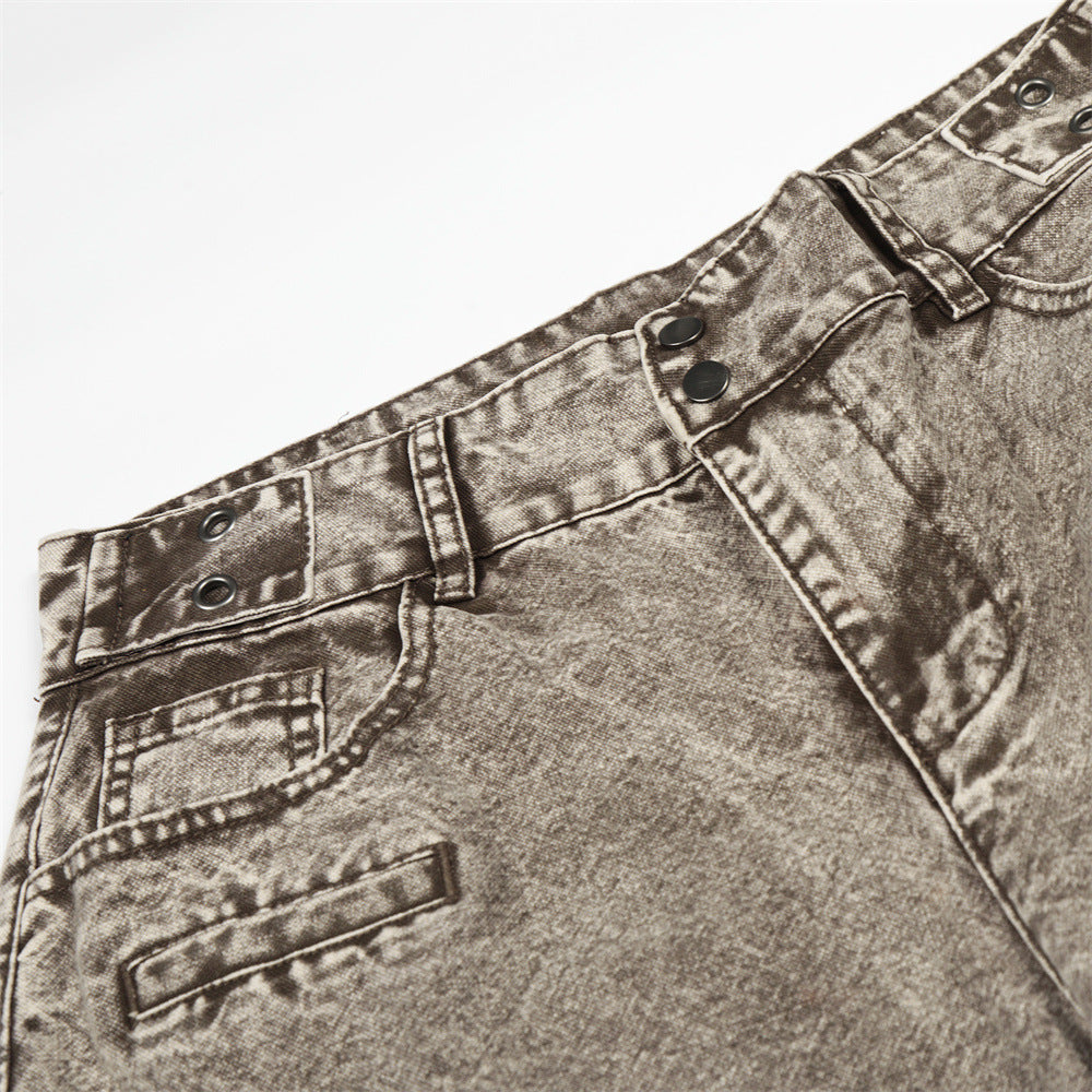 Acid Wash Wide-Leg Jeans - Denim Jeans