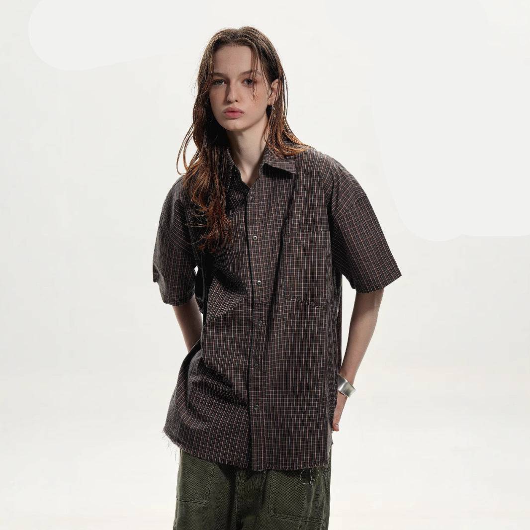 Brown Plaid Short Sleeve Shirt