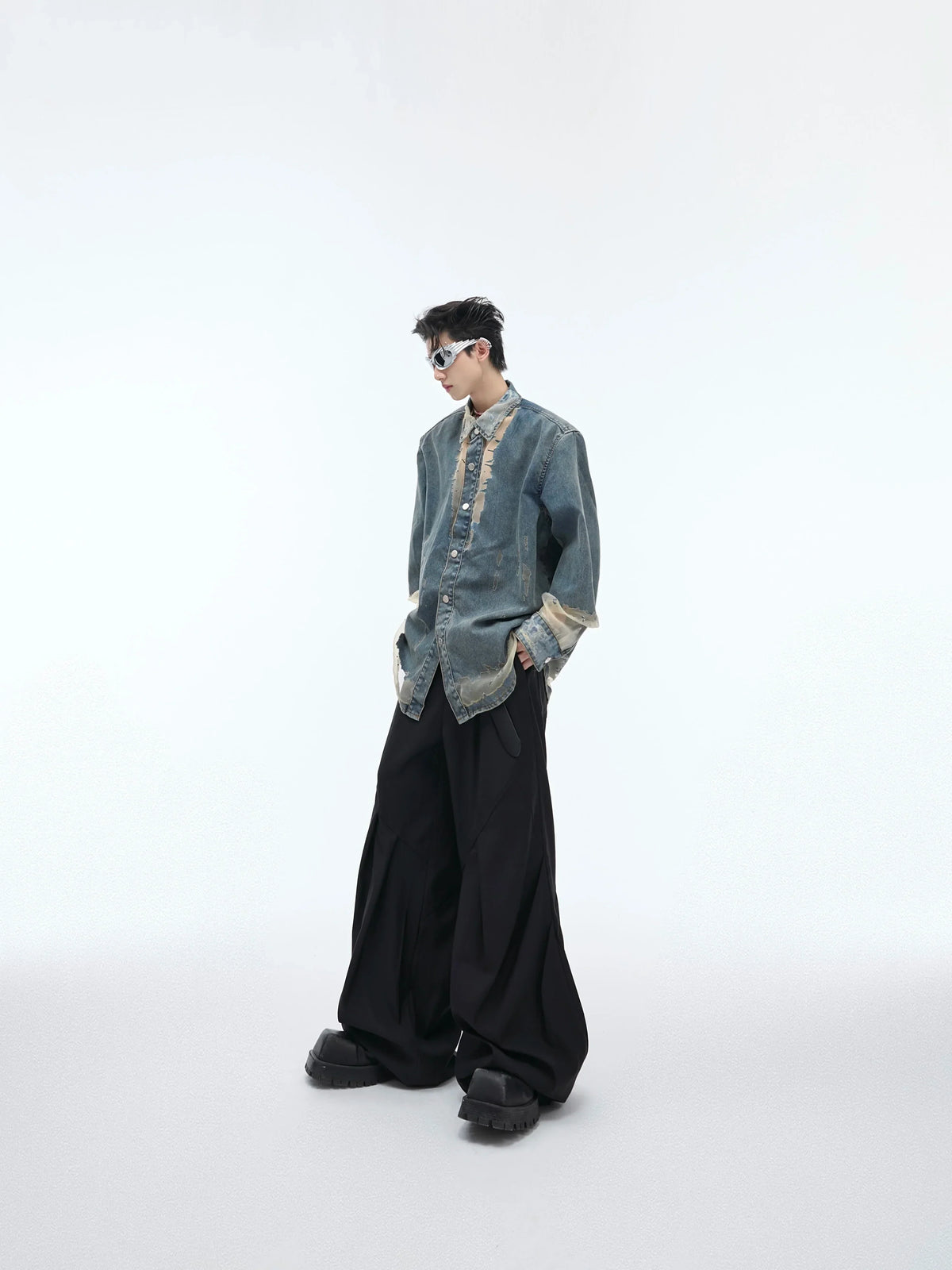 Oversized Damage Sheer Denim Shirt