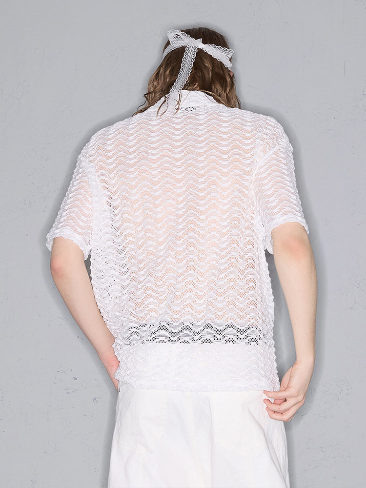 Wave Pattern Lightweight Oversized Short Sleeve Shirt