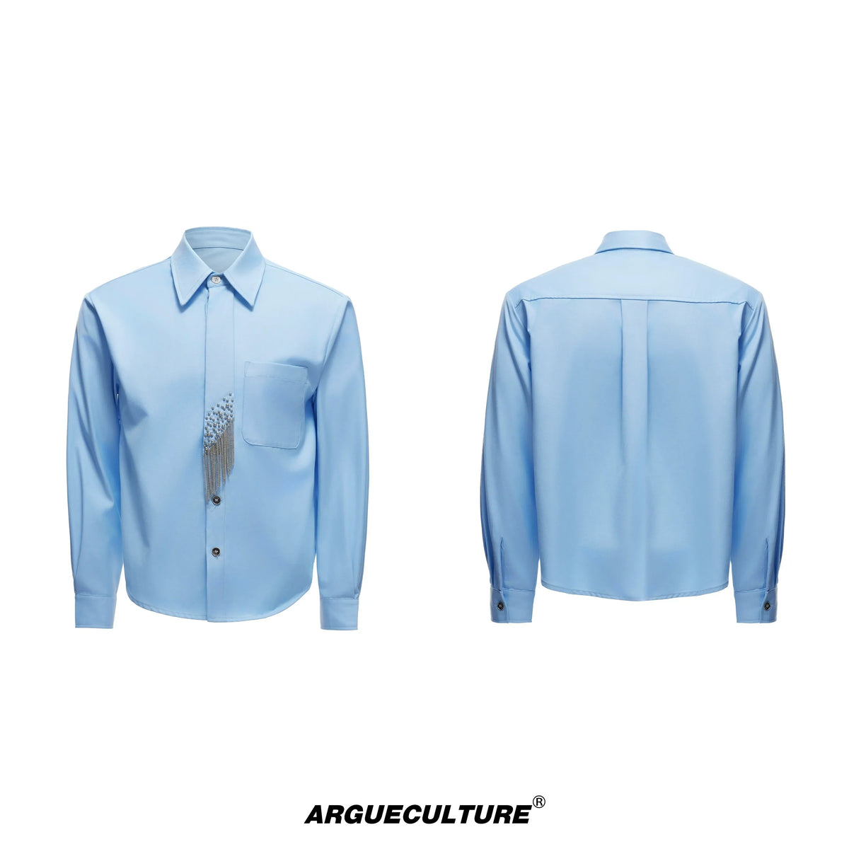Plain Color Long Sleeve Shirt & Tie