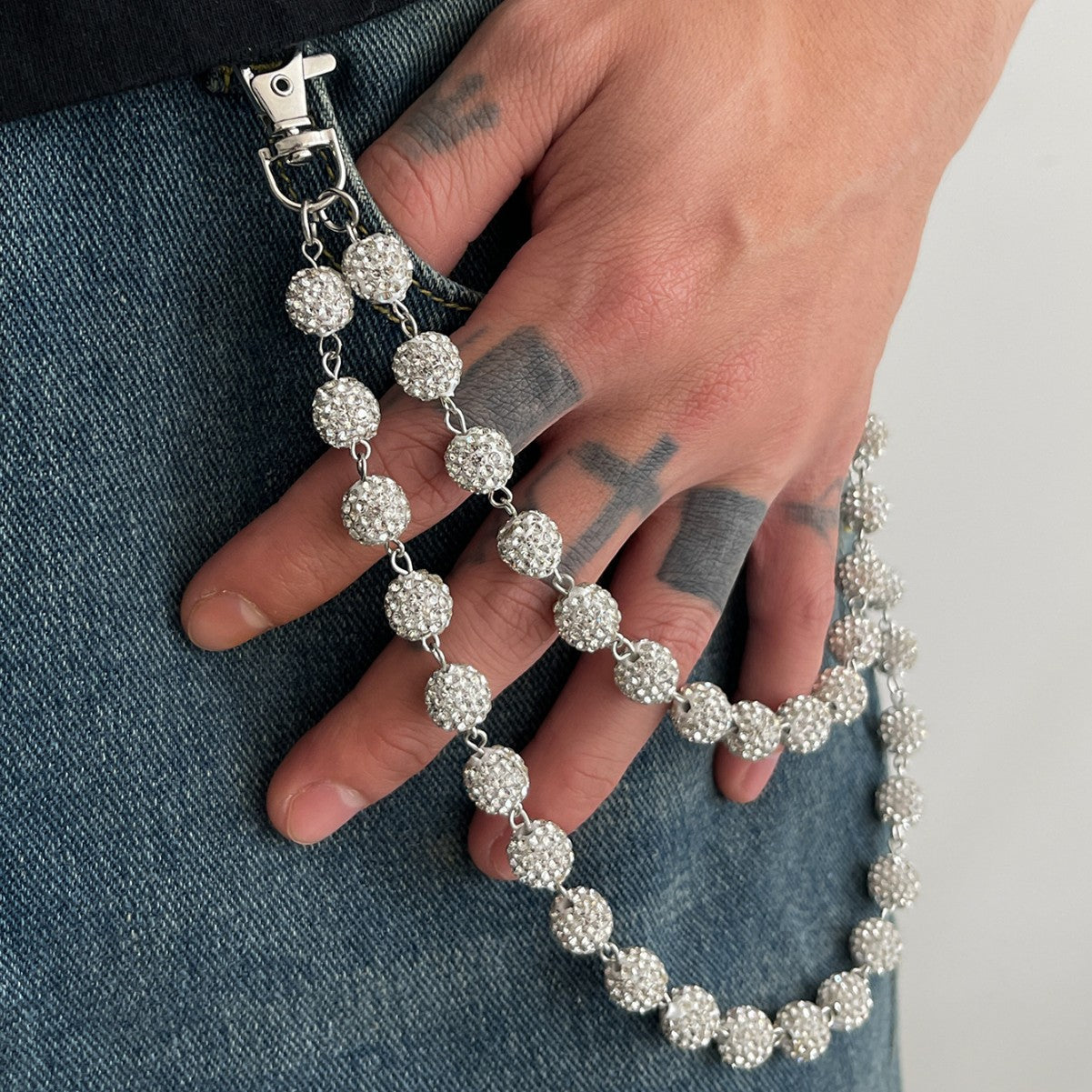 Blinding Silver Rhinestone Wallet Chain
