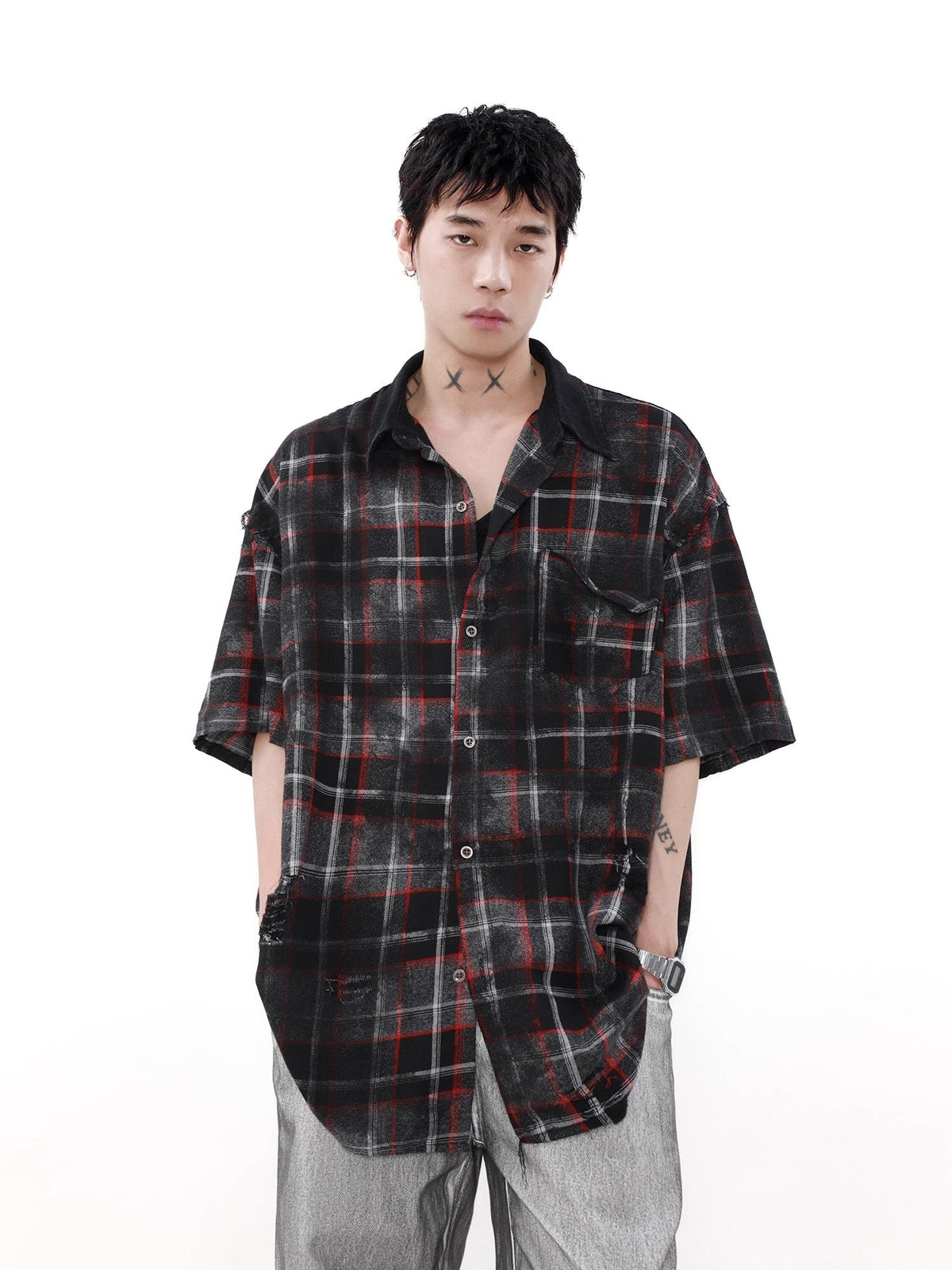 Oversized Plaid Short Sleeve Shirt