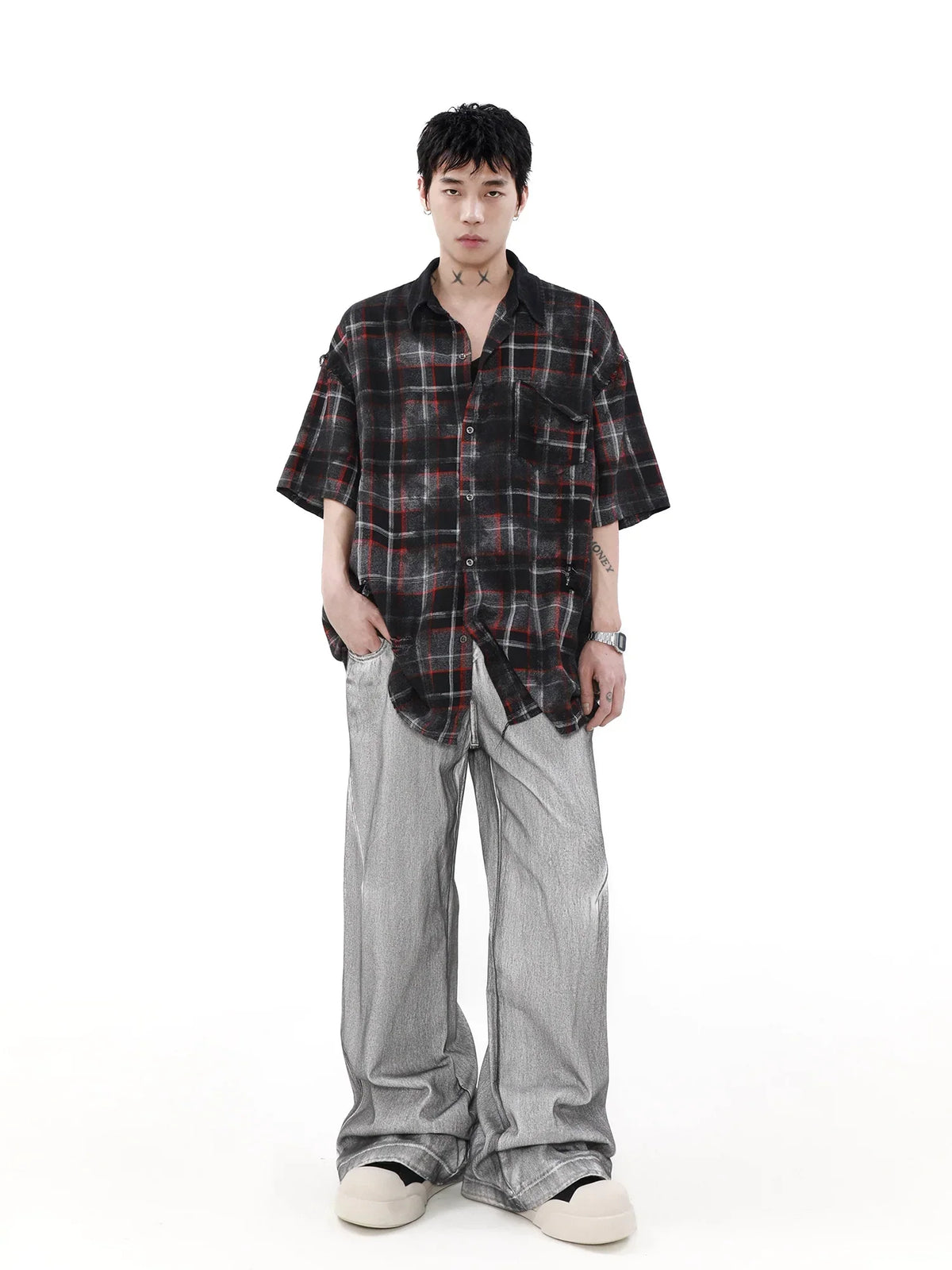 Oversized Plaid Short Sleeve Shirt