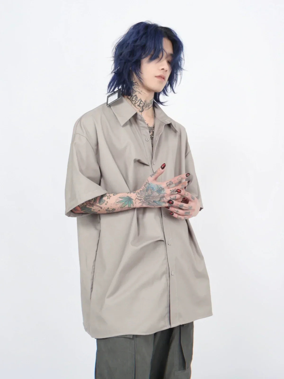 Pleats Oversized Short Sleeve Shirt