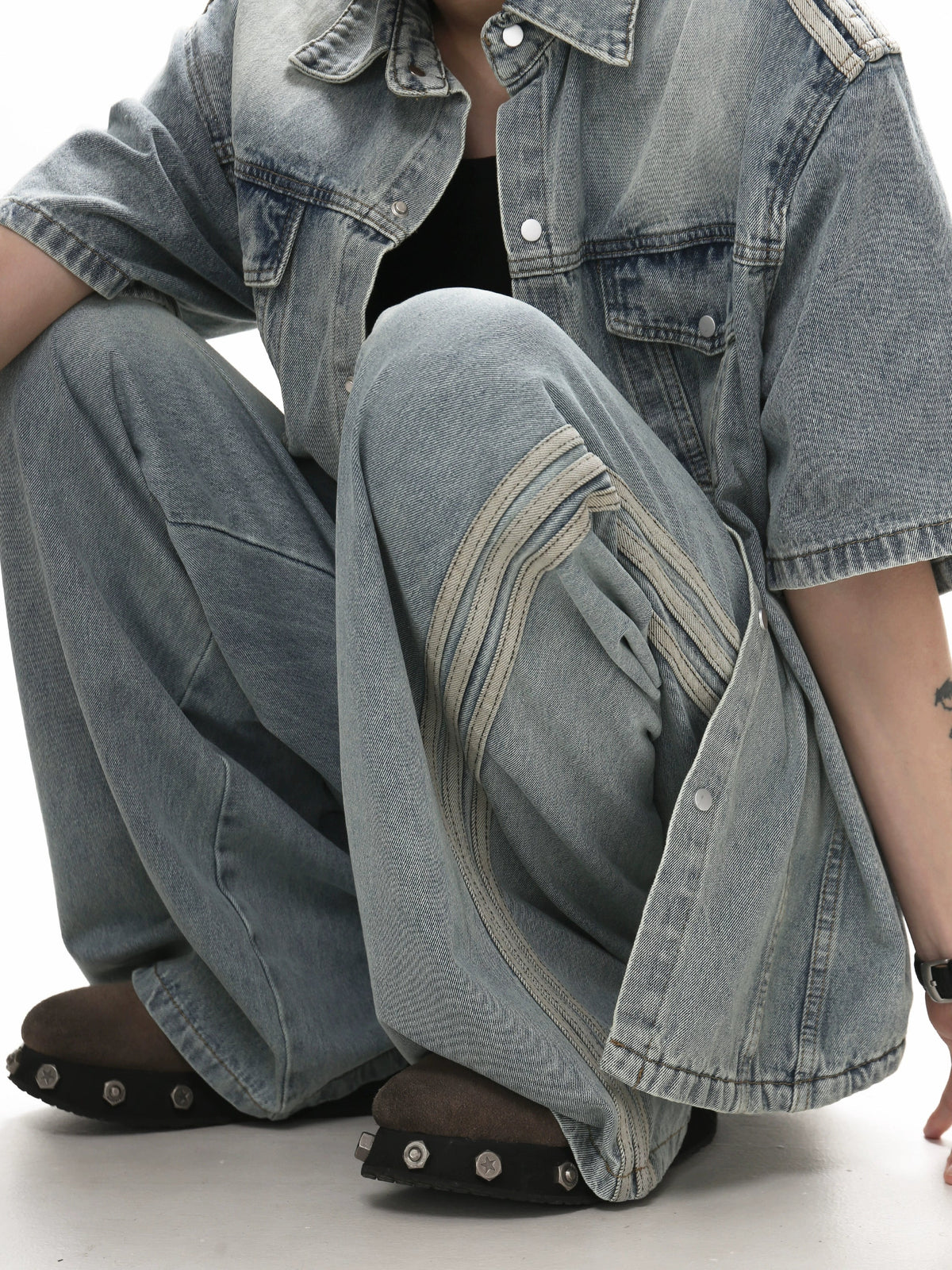 Wash Oversized Short Sleeve Denim Shirt