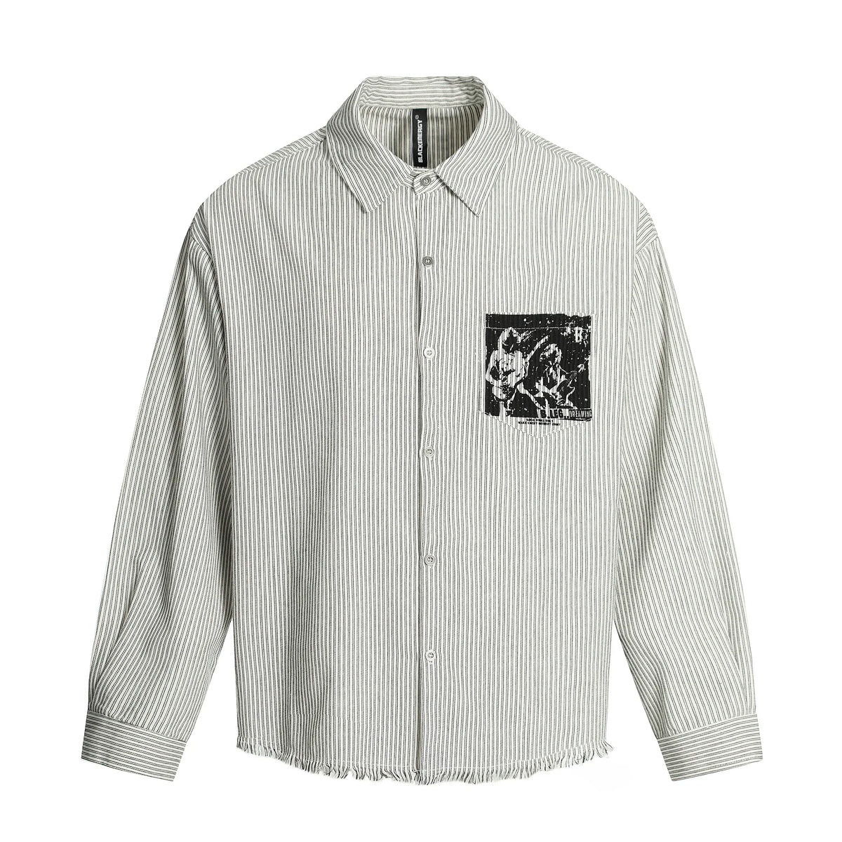 Print Stripe Damage Oversized Long Sleeve Shirt