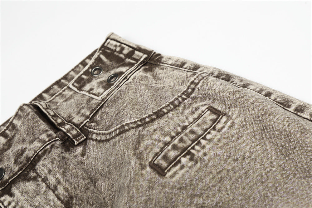 Acid Wash Wide-Leg Jeans - Denim Jeans