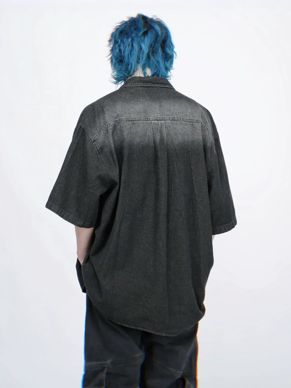 Washed Oversized Denim Short Sleeve Shirt