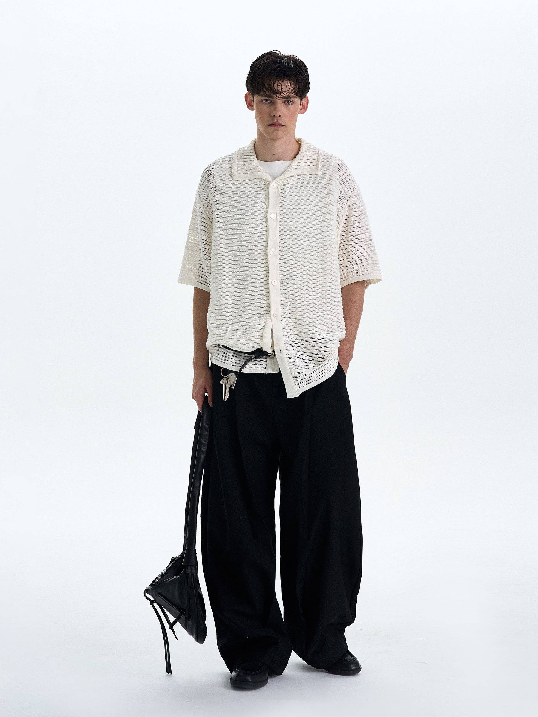 Hollow-Out Knit Short-Sleeved Shirt