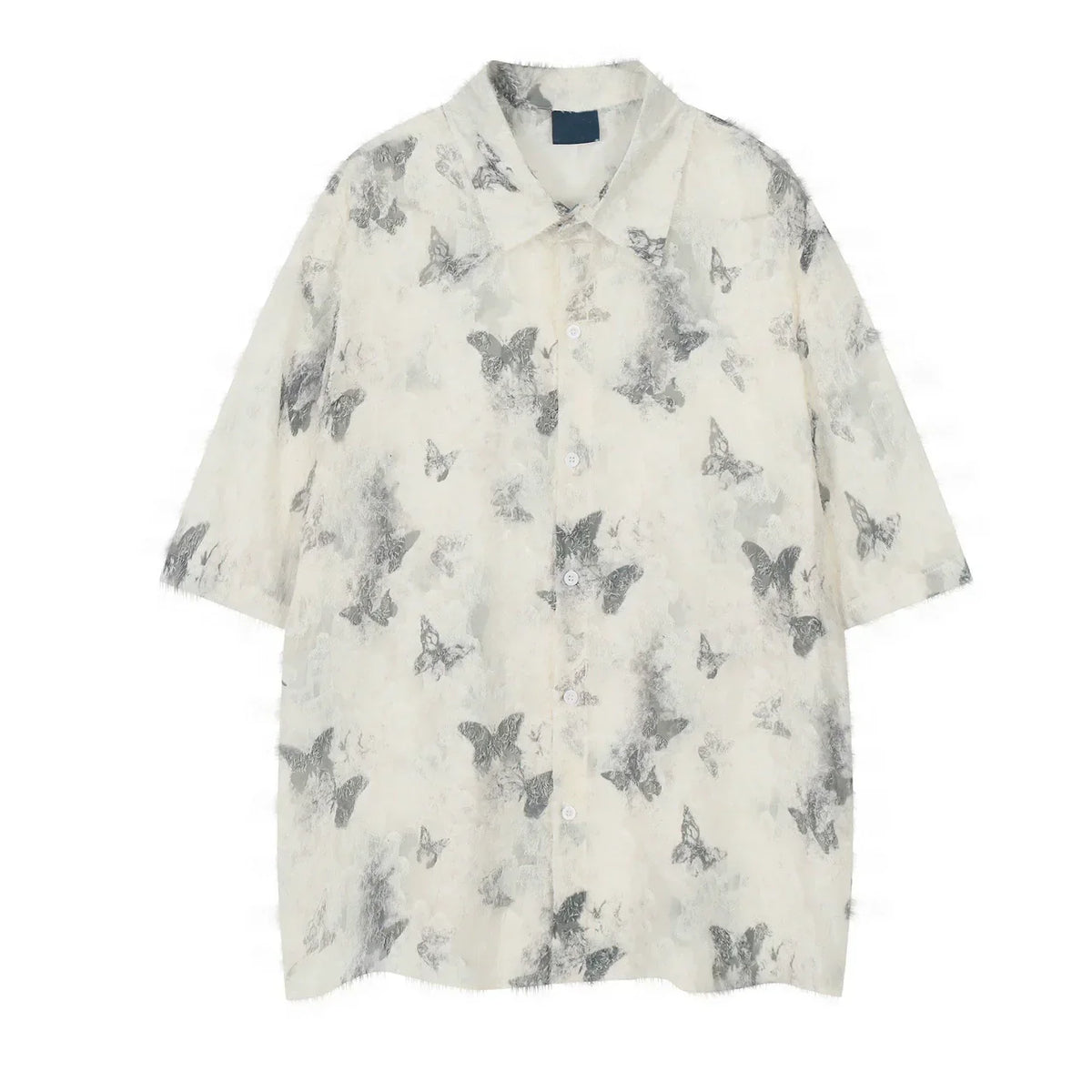 Butterfly Full Print Oversized Sheer Short Sleeve Shirt