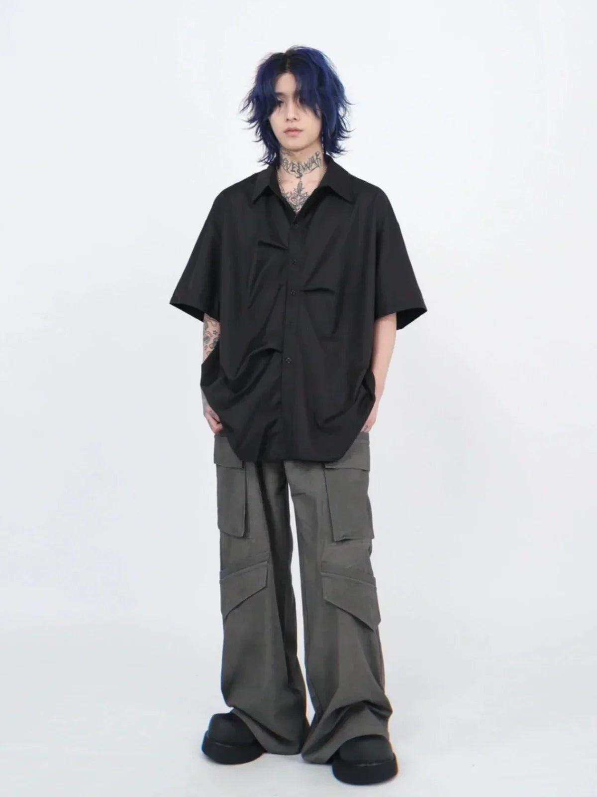 Pleats Oversized Short Sleeve Shirt