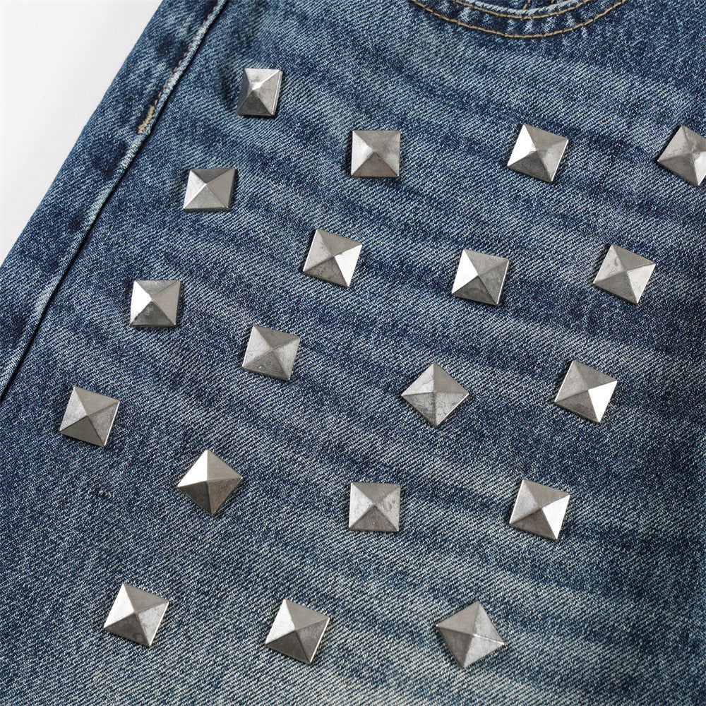Studded Wide-Leg Denim Jeans