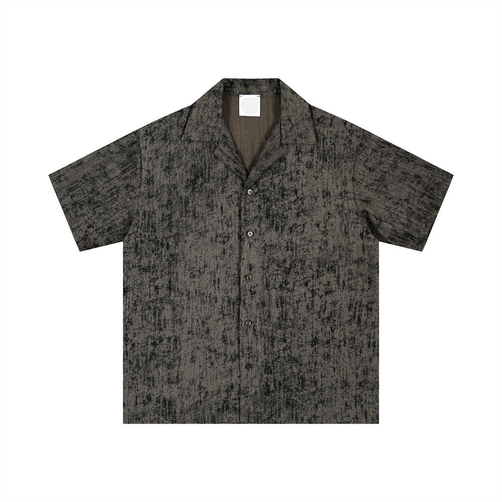 Tie-Dye Textured Pleated Cuban Collar Shirt