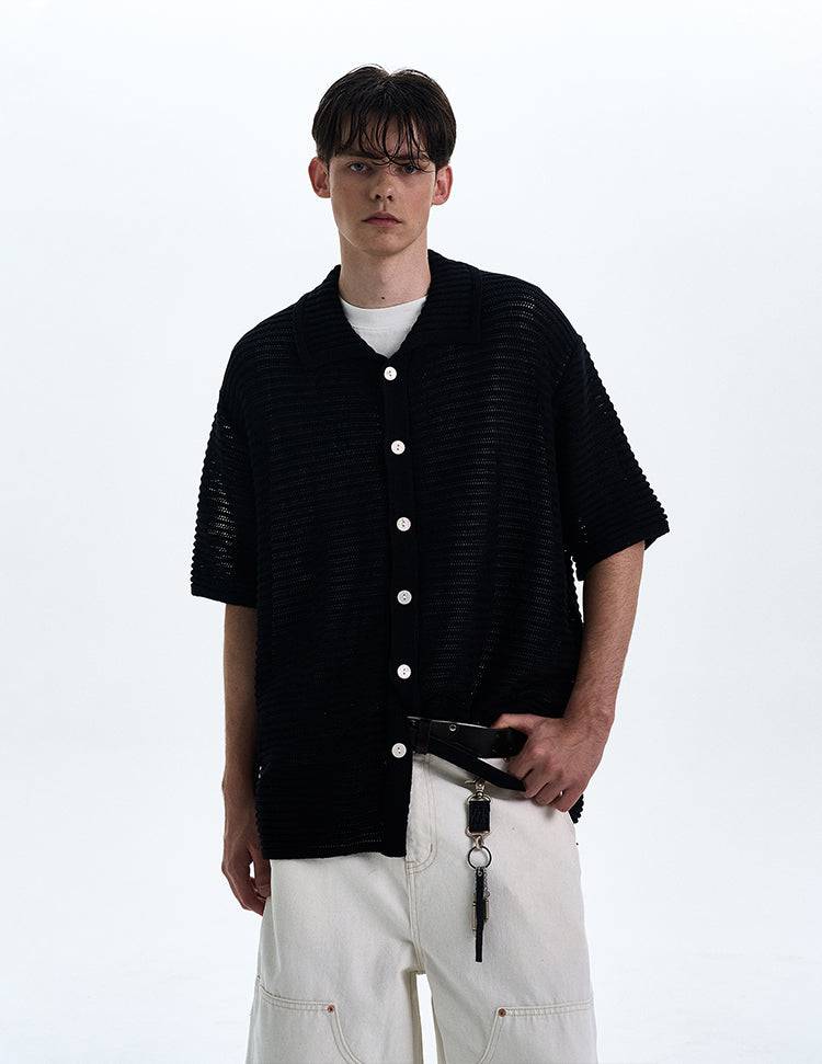 Hollow-Out Knit Short-Sleeved Shirt