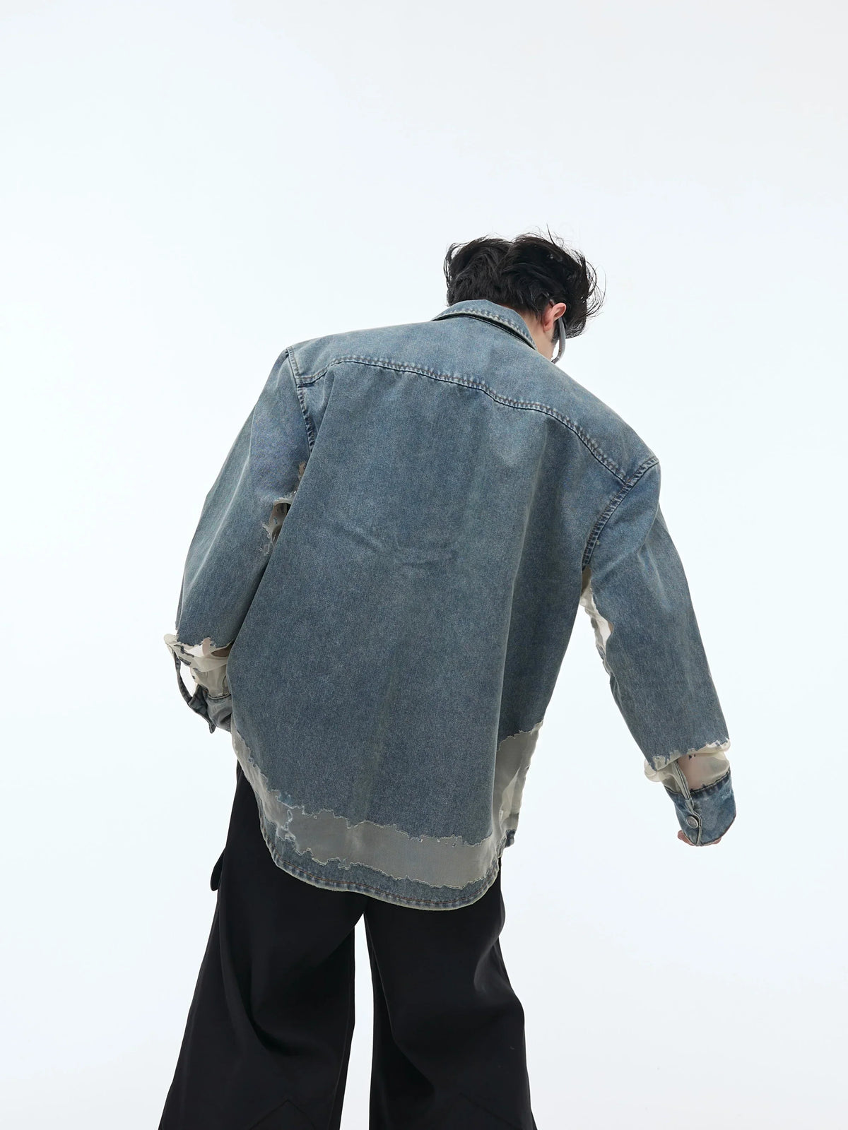 Oversized Damage Sheer Denim Shirt