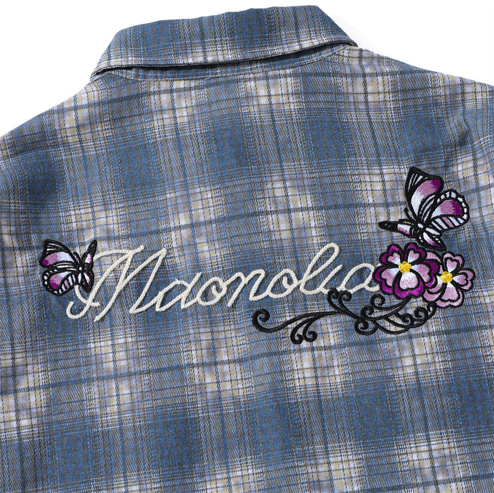Loose Plaid Embroidered Butterfly Shirt