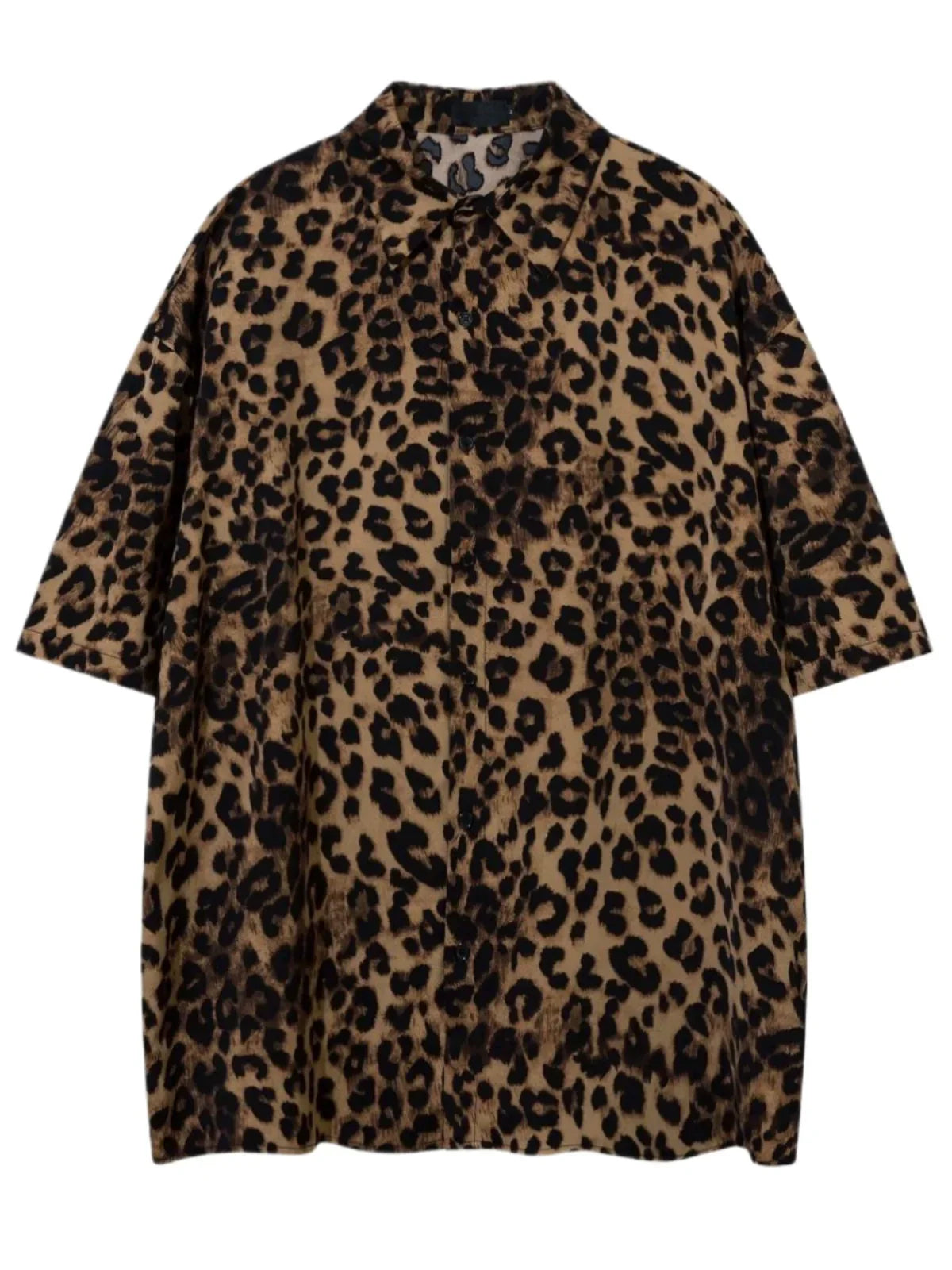 Leopard Print Oversized Short Sleeve Shirt