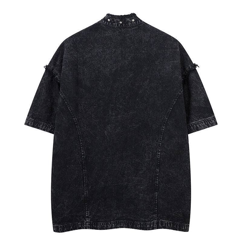 Distressed Short-Sleeved Denim Shirt
