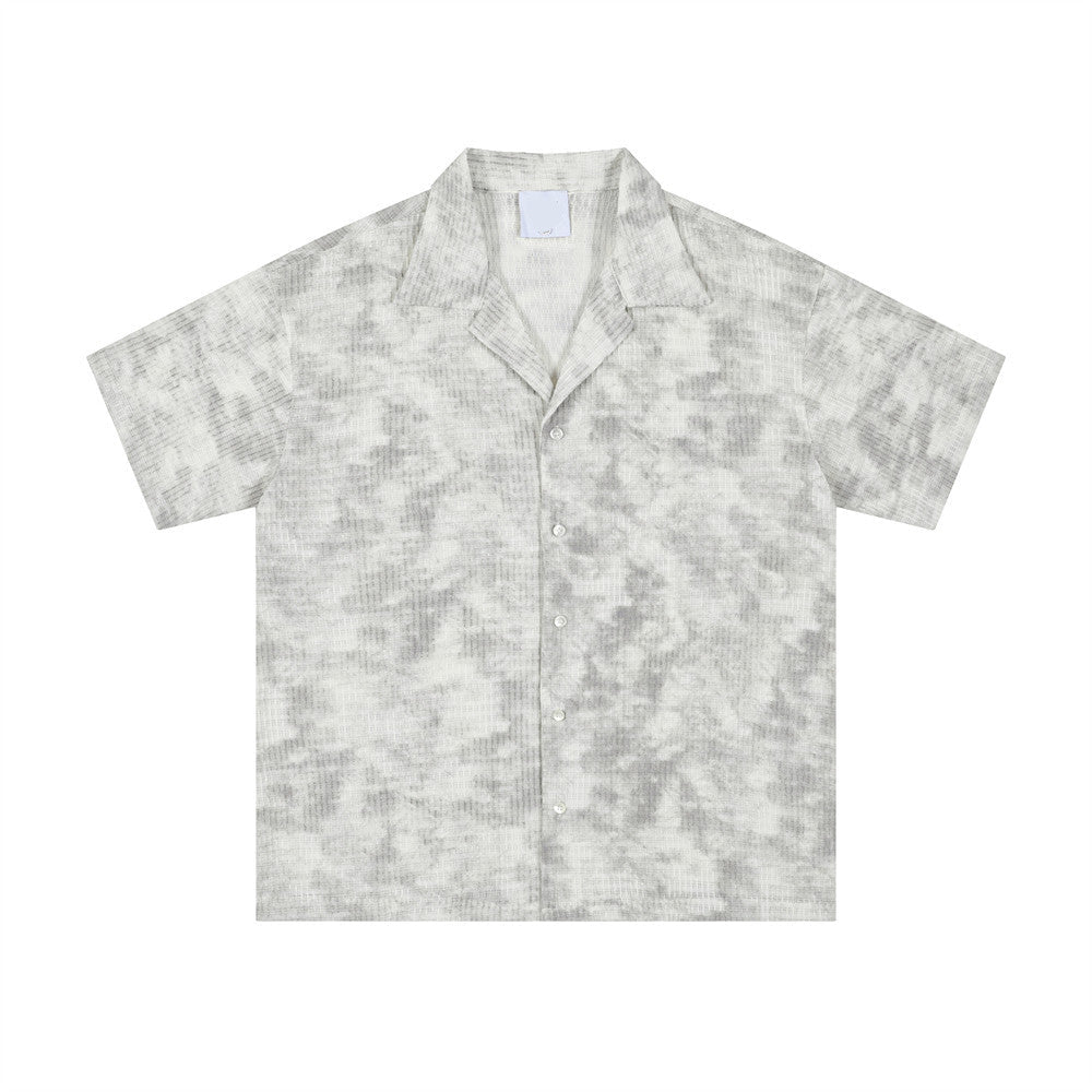 Ink Wash Tie-Dye Cuban Collar Shirt