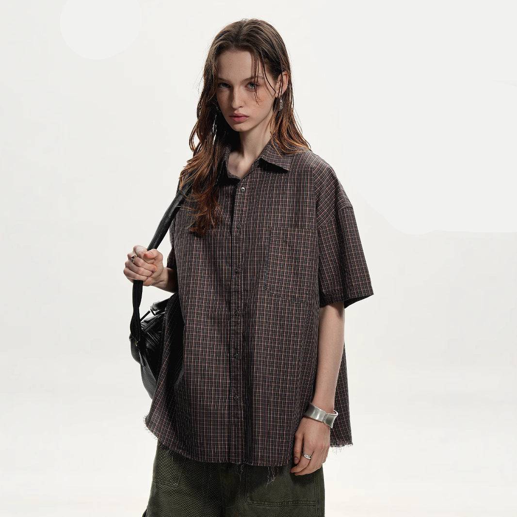 Brown Plaid Short Sleeve Shirt