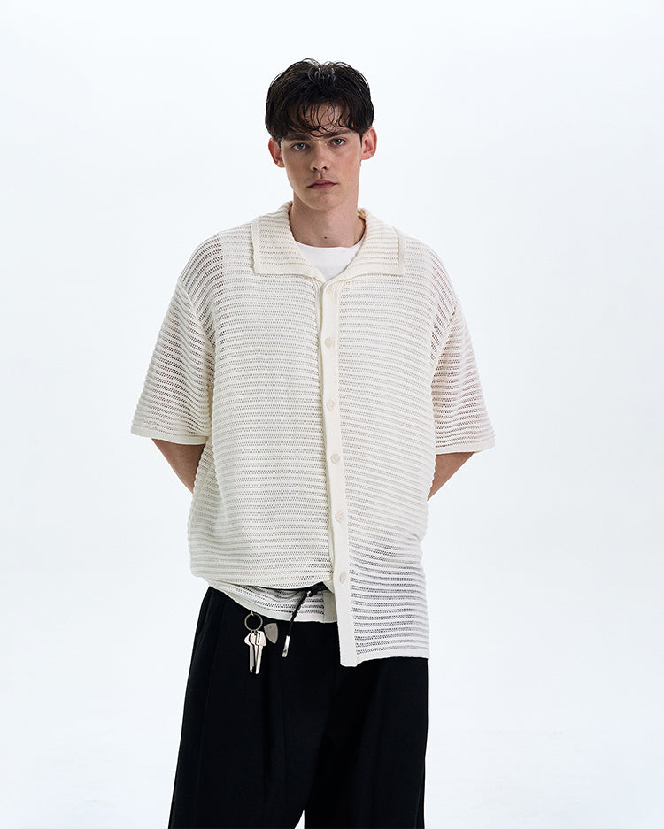 Hollow-Out Knit Short-Sleeved Shirt